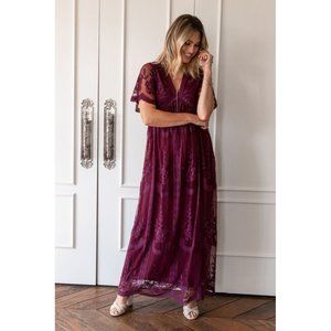 PinkBlush Deep Burgundy Lace Overlay Maxi Dress 1X